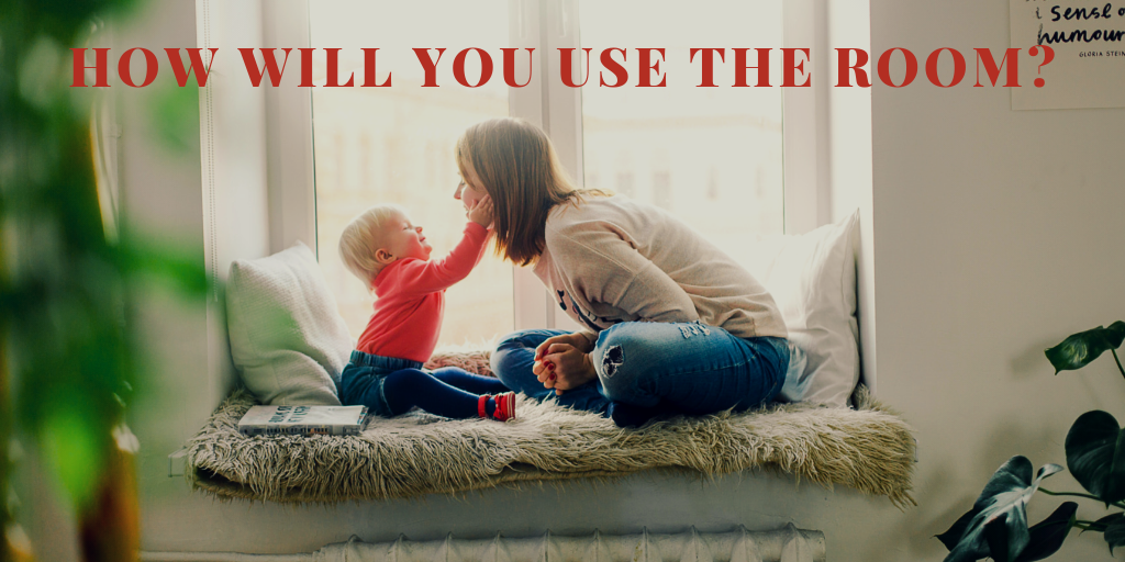 how will you use the room text overlaid stock image of mom and kid in window seat