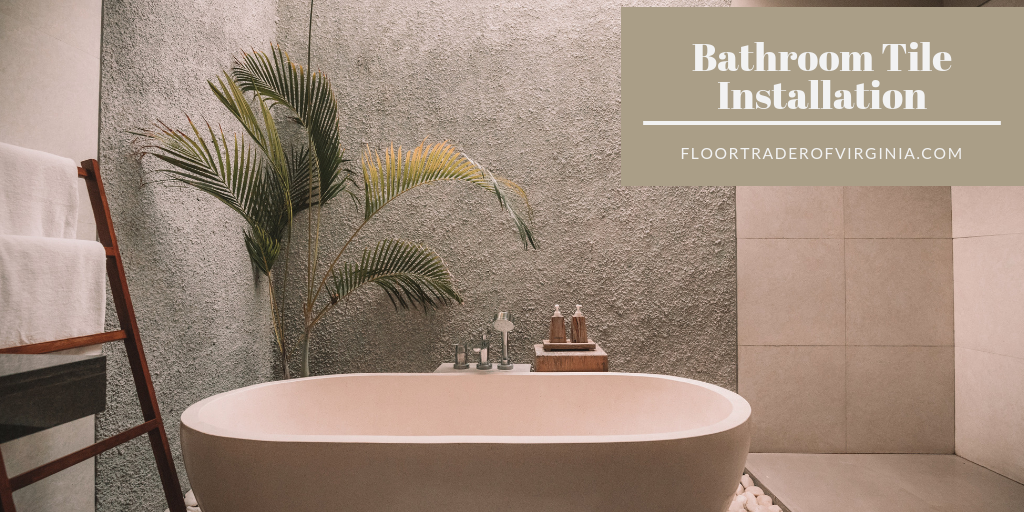 bathroom tile graphic overlaid over room scene of spa-like bathroom